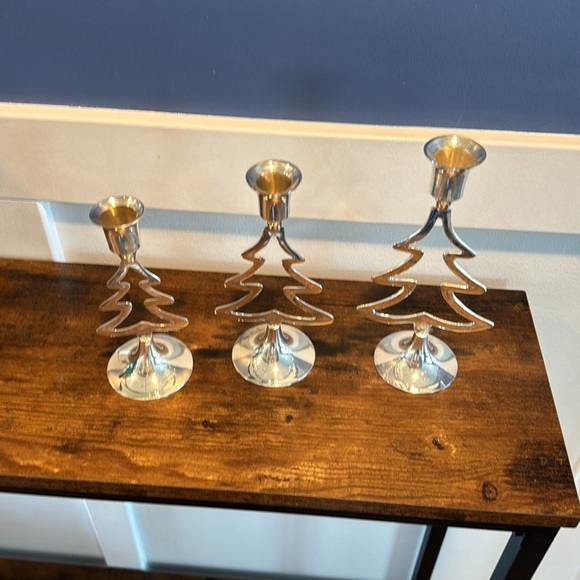 Vintage 1995 International Silver Co. set of 3 silverplated tree candlesticks - Picture 4 of 11